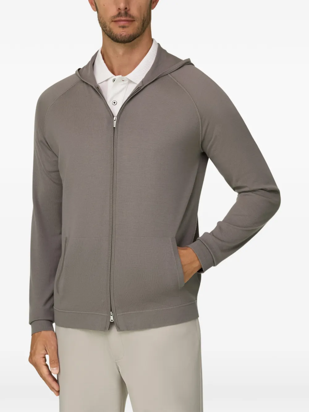 Boggi Milano Gebreide sweater hoodie met rits en superfijn merinowol Grijs