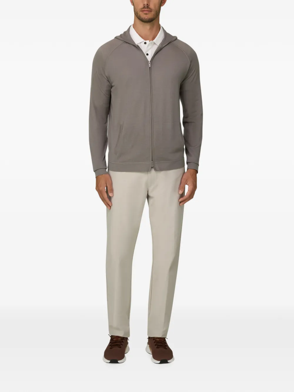 Boggi Milano Gebreide sweater hoodie met rits en superfijn merinowol Grijs