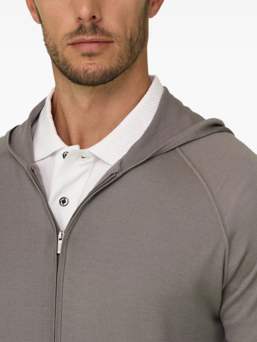 Boggi Milano Gebreide sweater hoodie met rits en superfijn merinowol Grijs