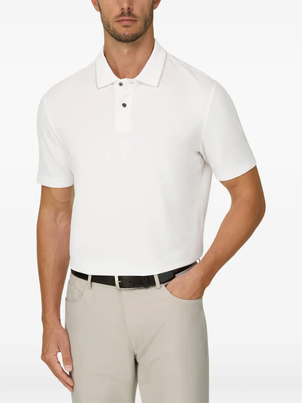 Boggi Milano Poloshirt van stretch-katoenen blend met piqué-effect Wit