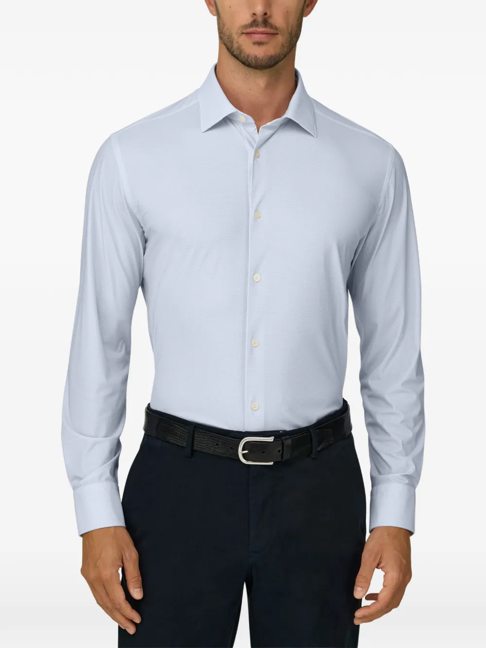 Boggi Milano Nylon stretch slim-fit B Tech overhemd met patroon Blauw