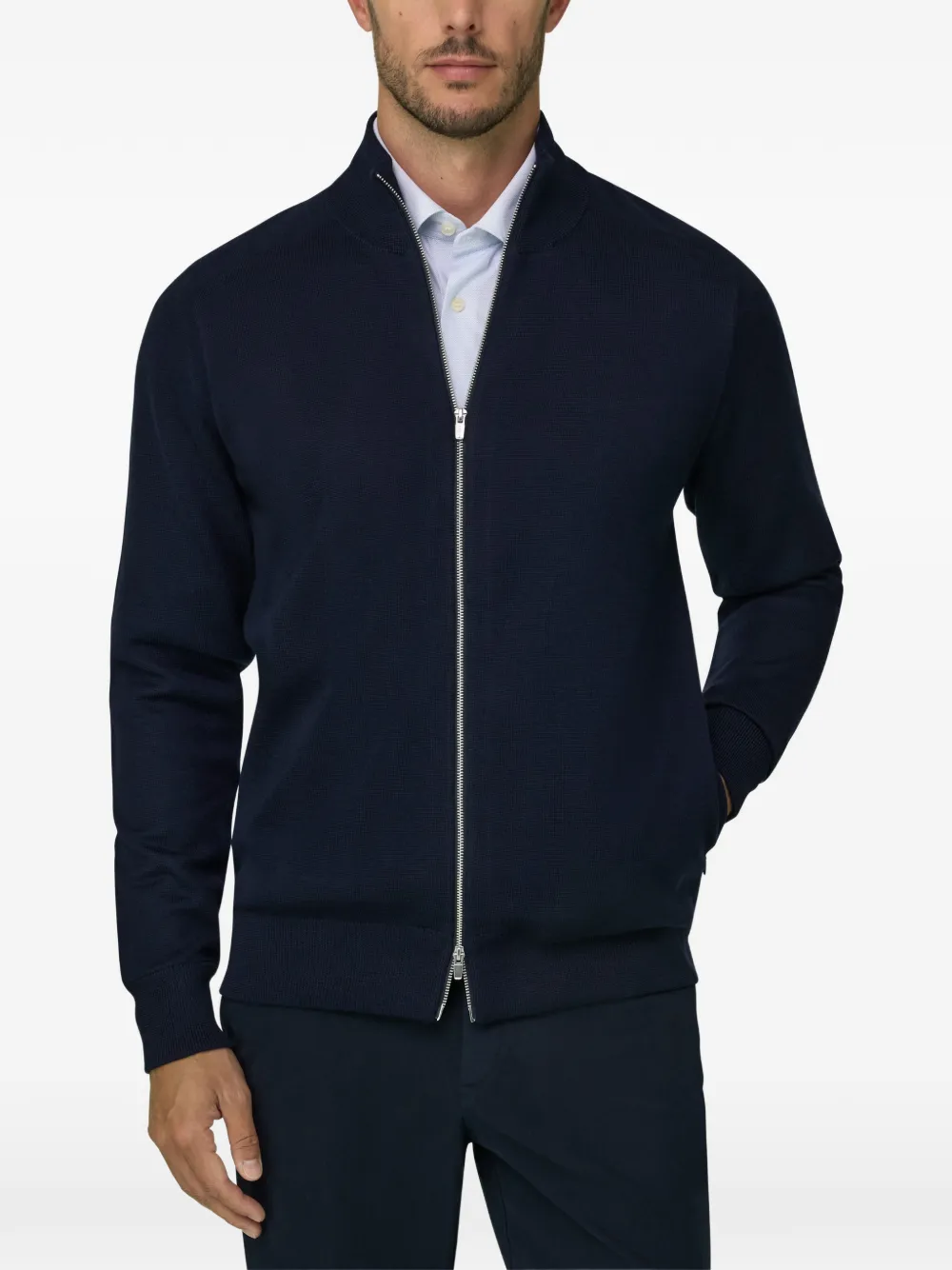 Boggi Milano Trui van merinowolblend met rits Blauw