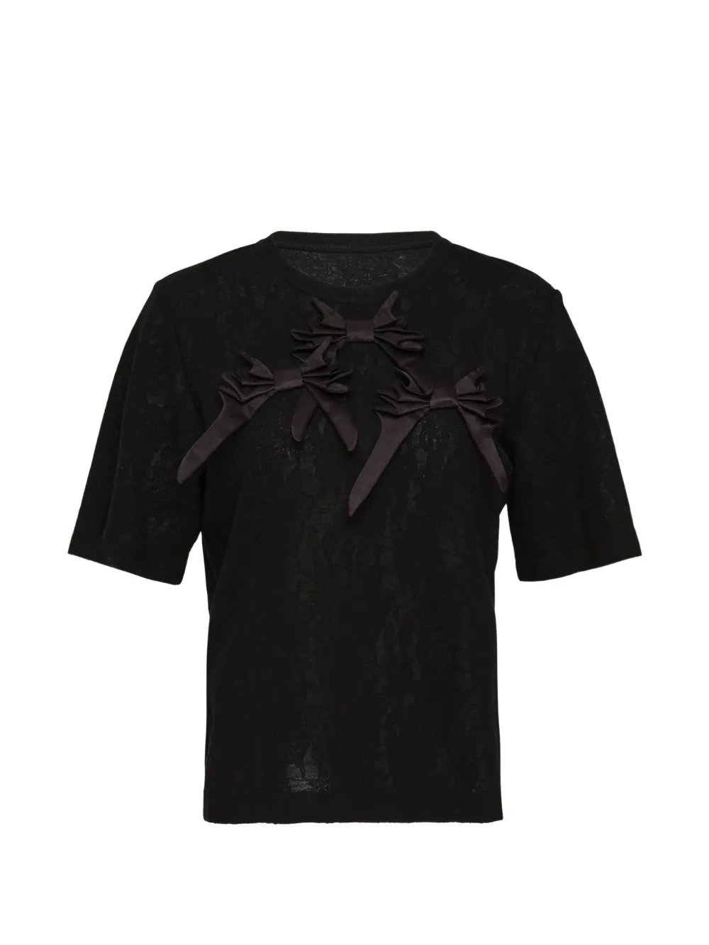 Renli Su bow-detail lace-patterned T-shirt | Black | Image 1