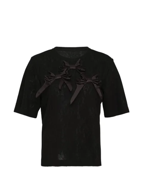 Renli Su bow-detail lace-patterned T-shirt