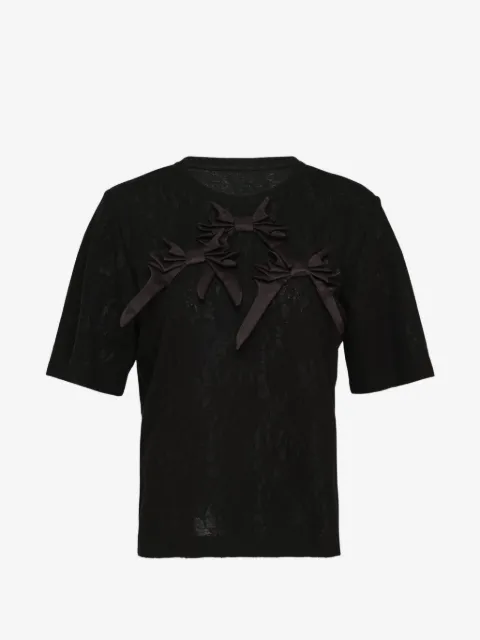 Renli Su bow-detail lace-patterned T-shirt
