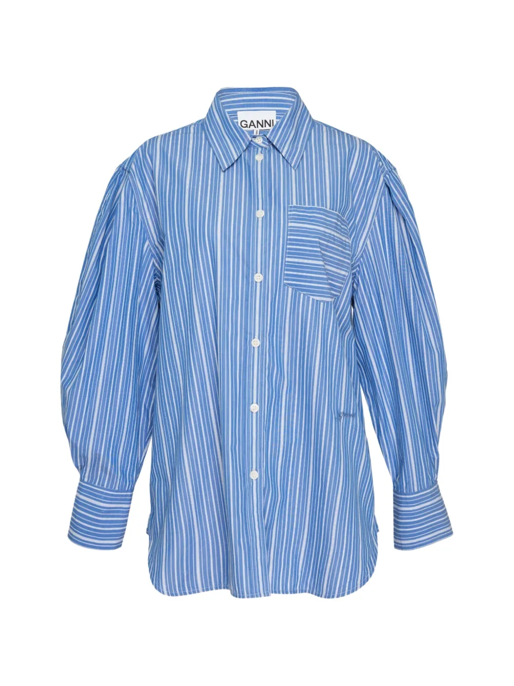 GANNI stripe-print pleated-sleeve shirt - Blu
