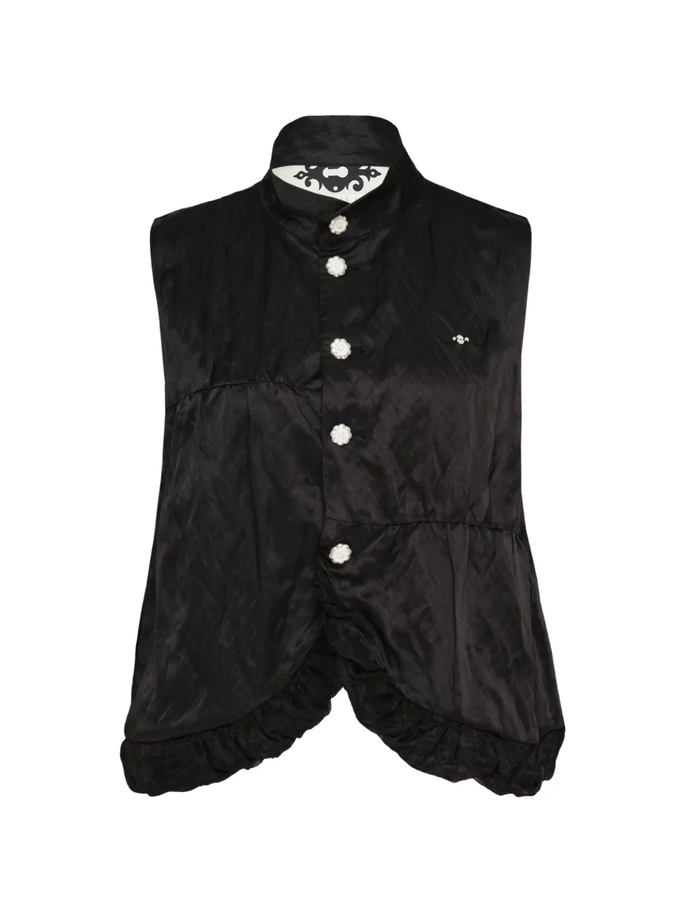 Renli Su curved-hem floral-button vest - Nero