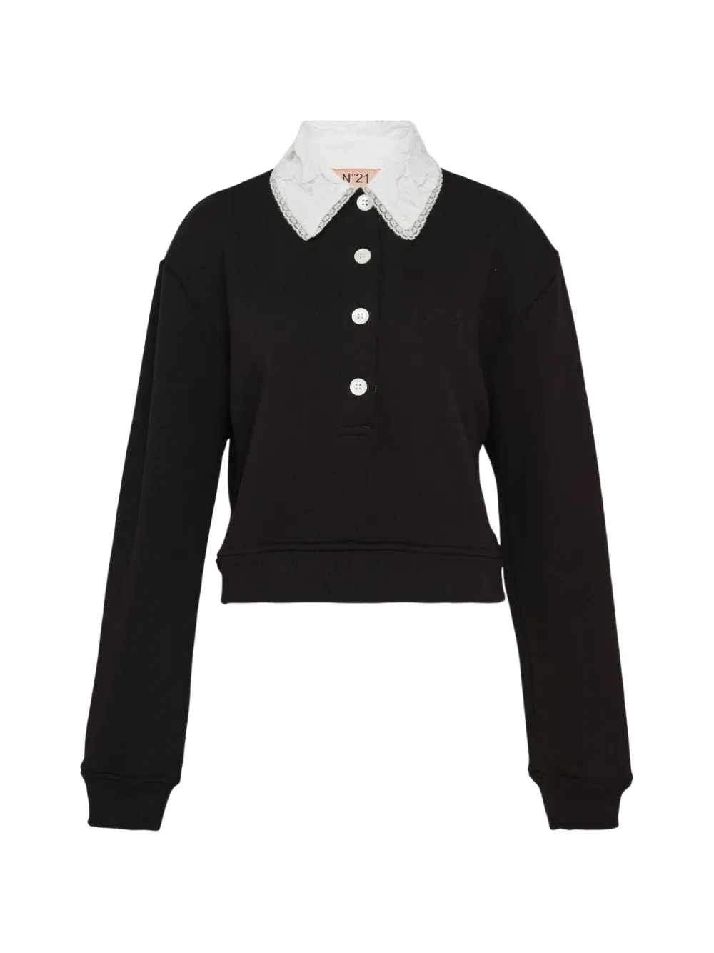N°21 Lace-collar Button-up Sweatshirt In Black