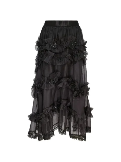 Renli Su ruffled-trim silk midi skirt