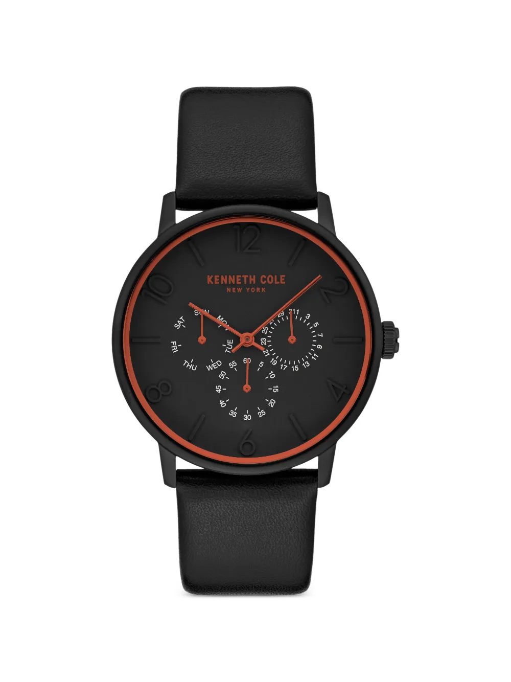 KENNETH COLE multi-function leather strap 42mm watch | Black | Image 1