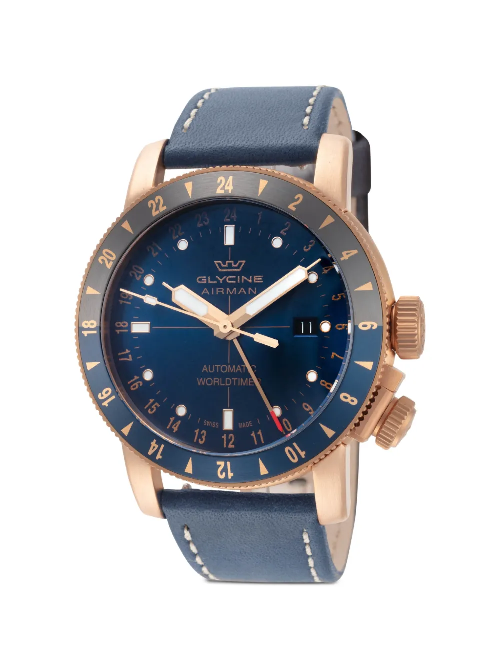 Glycine Orologio Airman Contemporary Bronze GMT 44mm - Blu