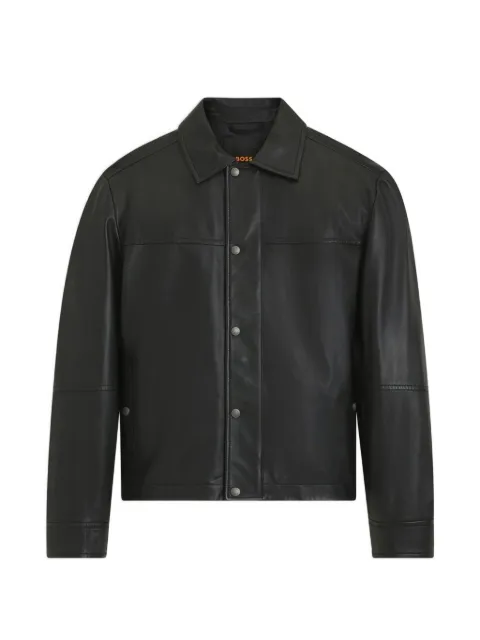 BOSS leather press-stud jacket