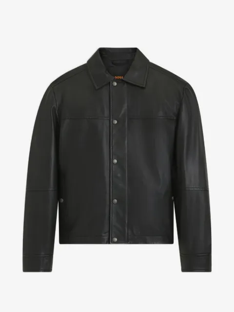 BOSS leather press-stud jacket