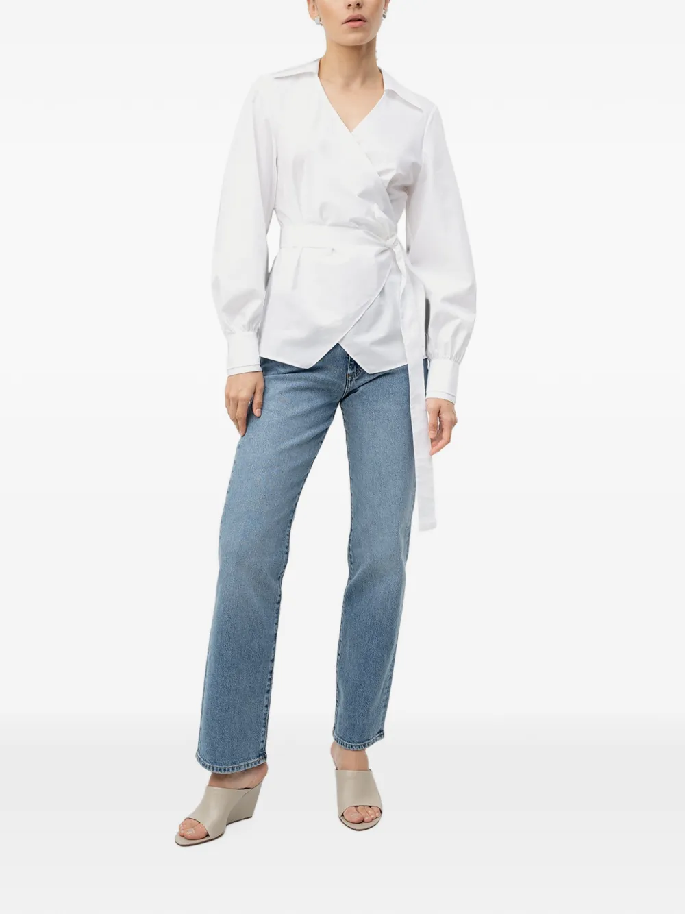 BOSS Regular-fit blouse met wikkelvoorkant Wit