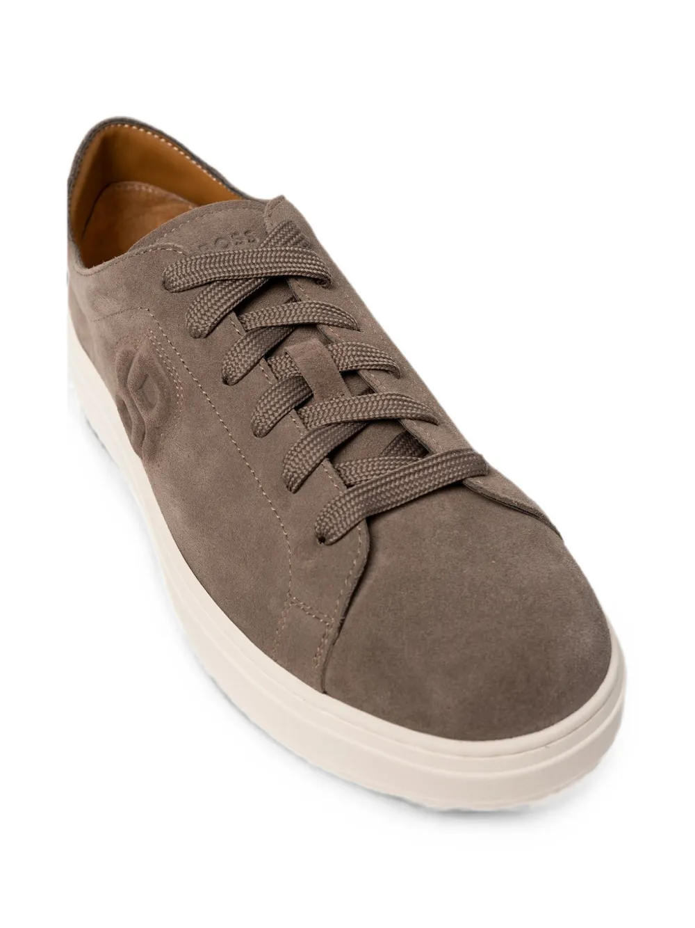 BOSS logo-em ed suede sneakers Bruin
