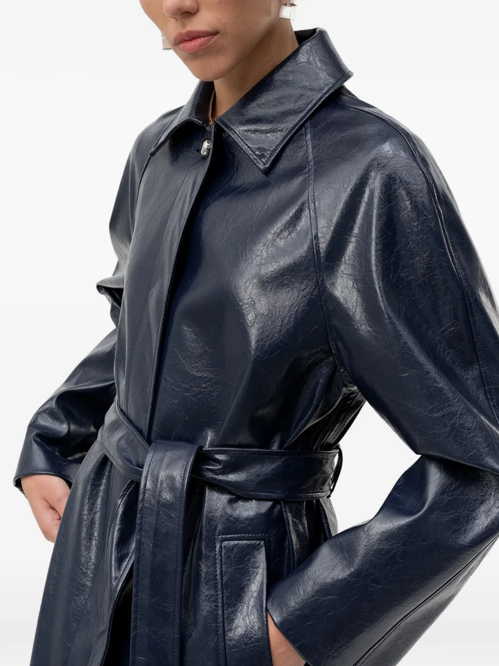 HUGO belted crinkled-finish coat - Blau
