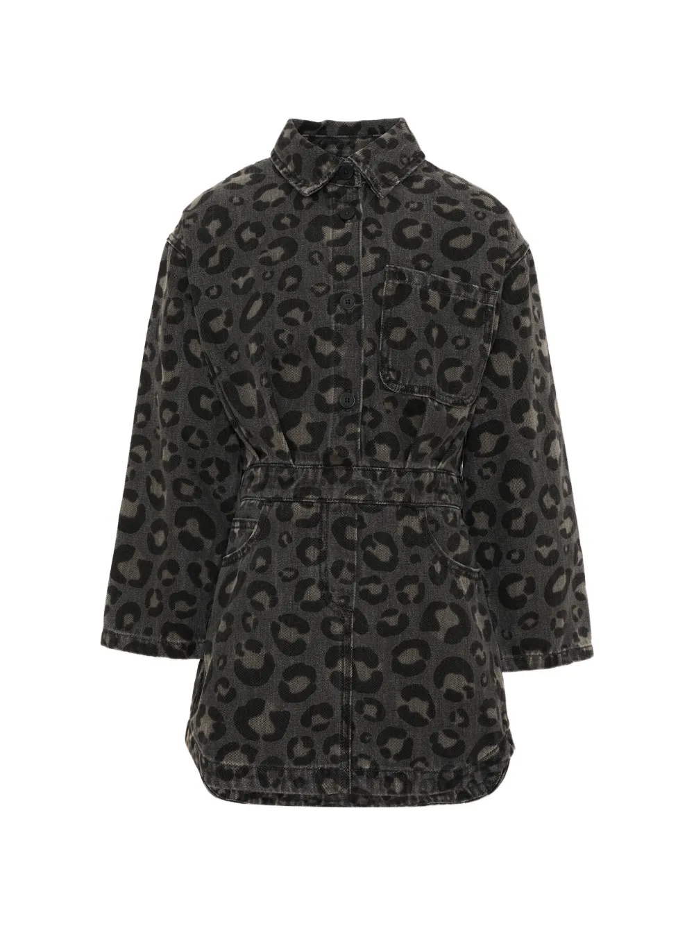 Douuod Kids leopard-print long-sleeve mini dress - Grigio