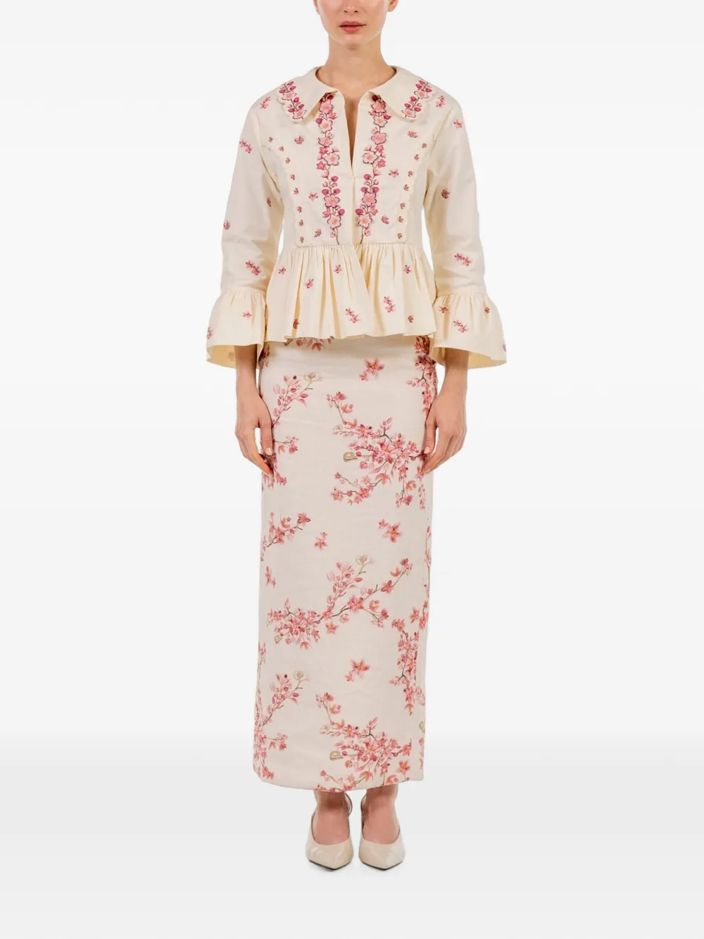 Agua by Agua Bendita Silene Cauca Embroidered Peplum Blazer in Neutrals, view 2