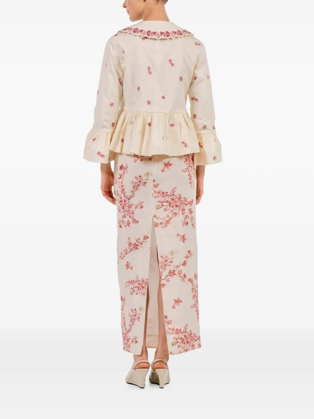 Agua by Agua Bendita Silene Cauca Embroidered Peplum Blazer in Neutrals, view 4