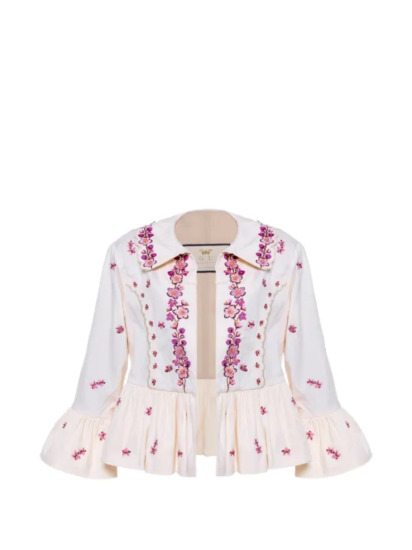 Agua by Agua Bendita Silene Cauca Embroidered Peplum Blazer in Neutrals