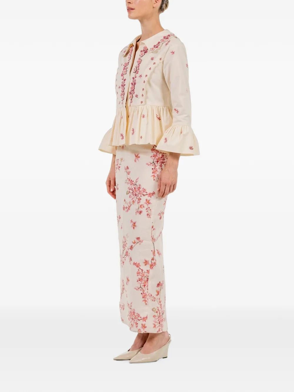 Agua by Agua Bendita Silene Cauca Embroidered Peplum Blazer in Neutrals, view 3