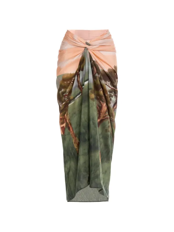 Agua by Agua Bendita Lavanda Paraiso Placement-print Pareo Skirt in Green