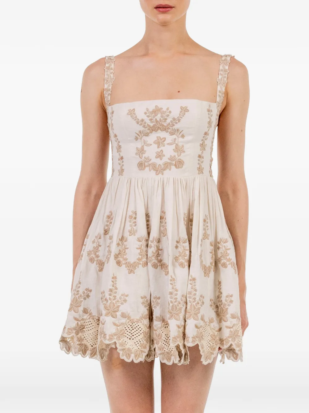 Agua By Agua Bendita Mielero Cauca mini-jurk met geborduurde bloemen Beige