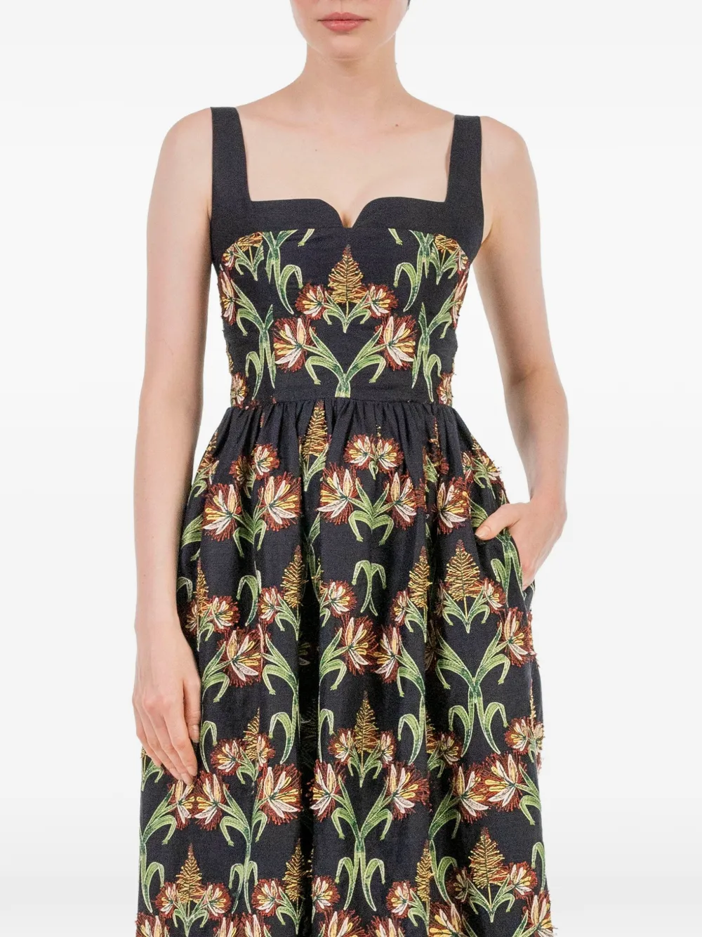 Agua By Agua Bendita Jaspe linnen jurk met geborduurde bloemen Zwart
