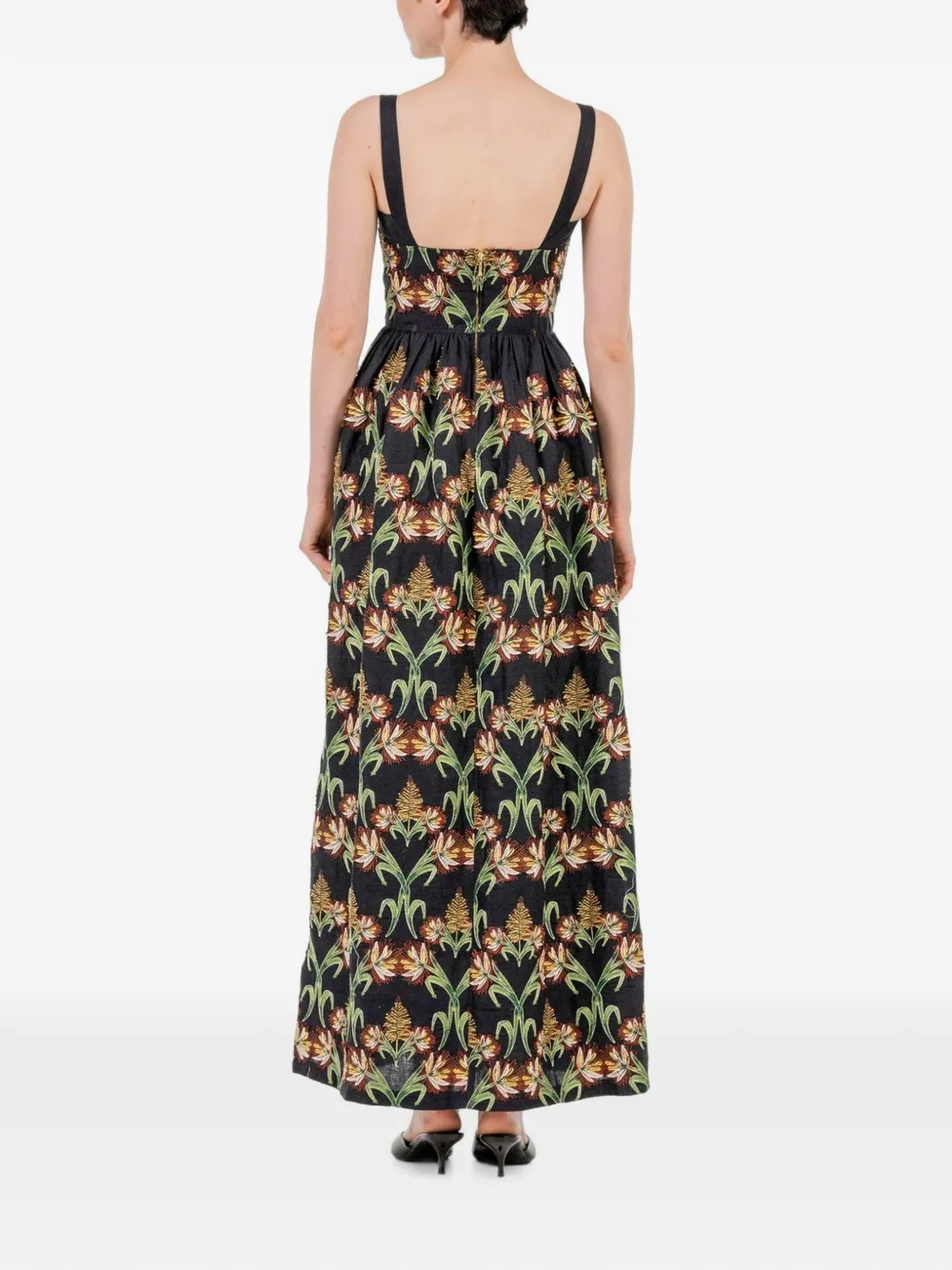 Agua By Agua Bendita Jaspe linnen jurk met geborduurde bloemen Zwart