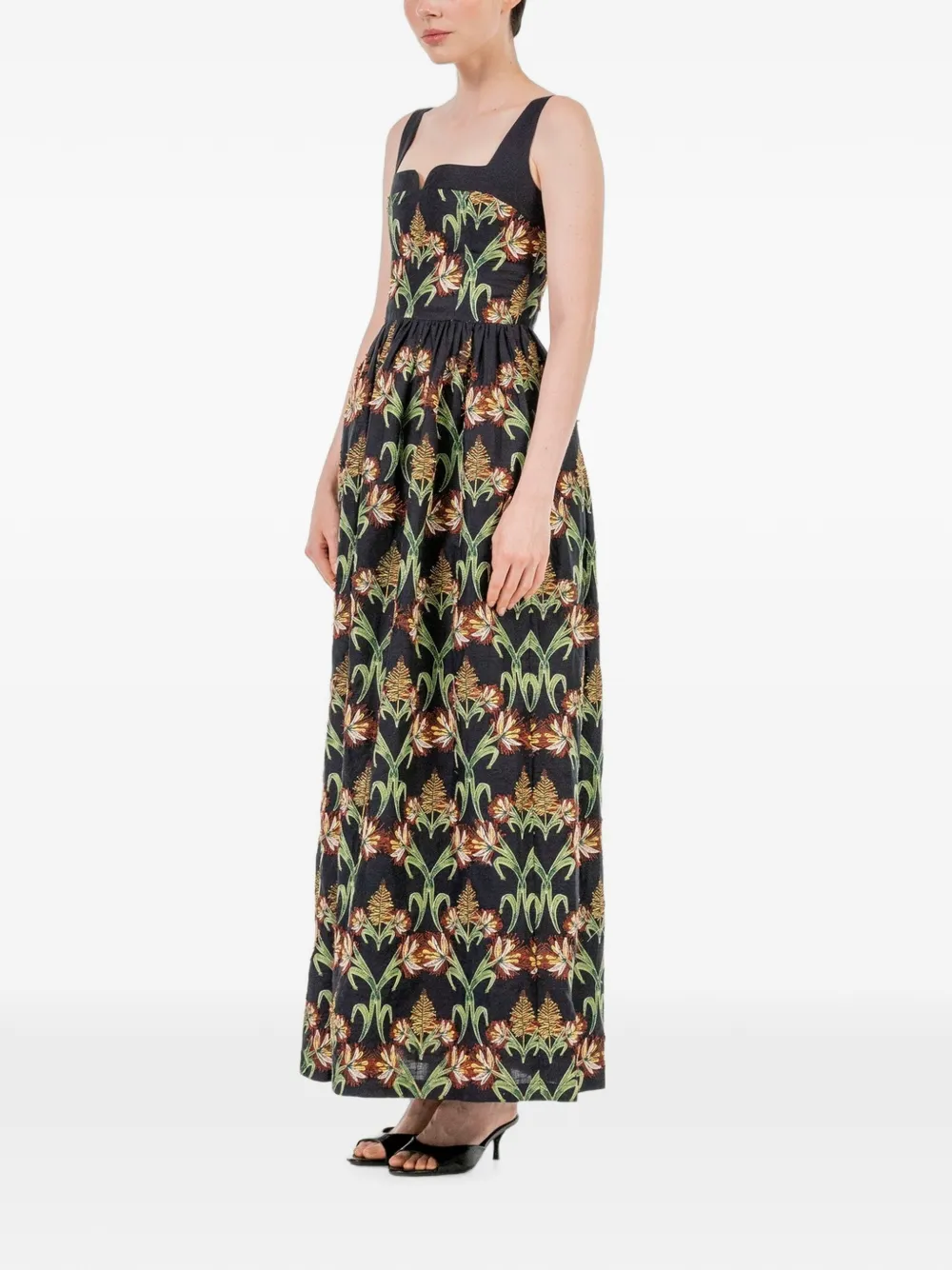 Agua By Agua Bendita Jaspe linnen jurk met geborduurde bloemen Zwart
