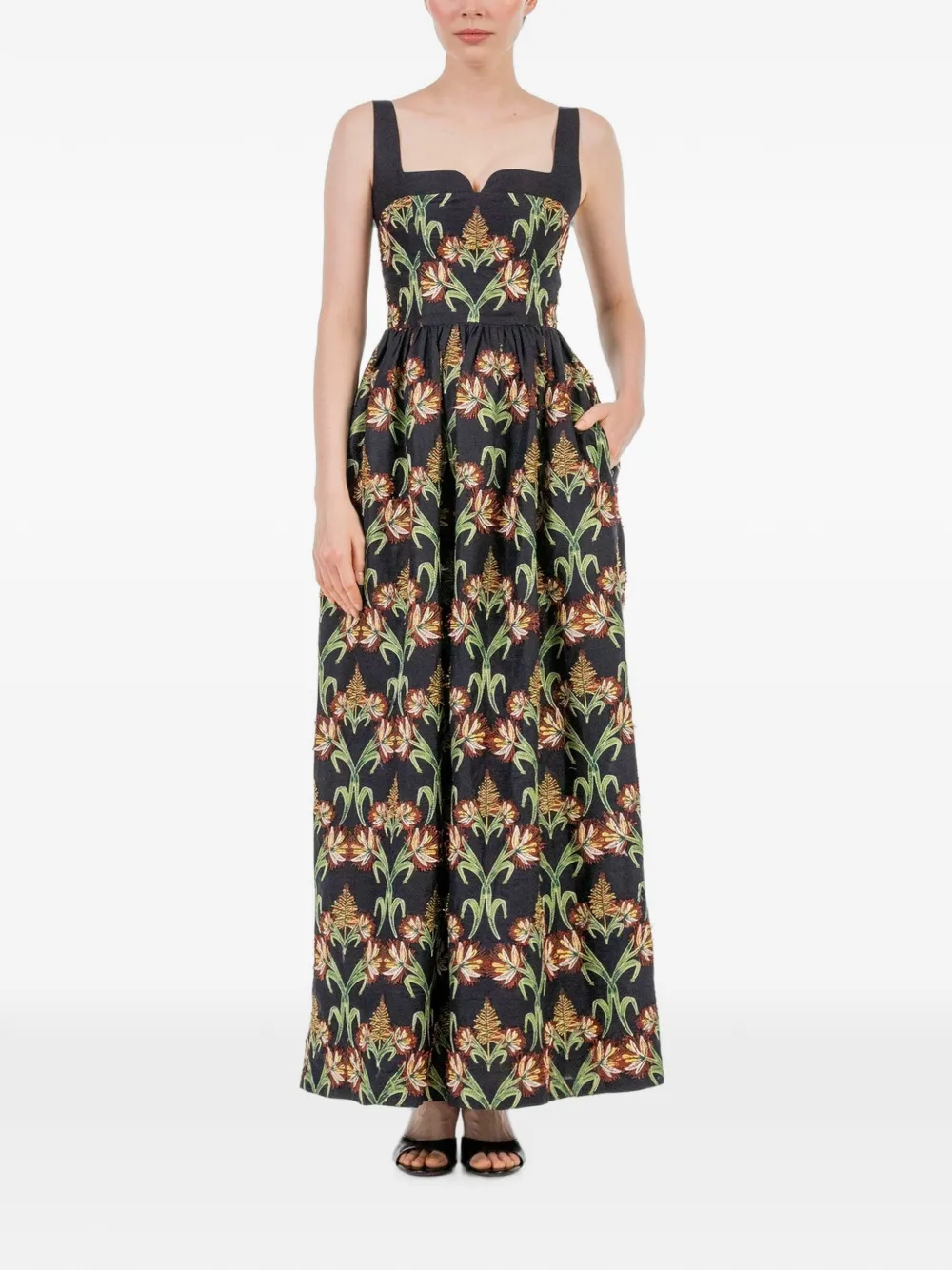Agua By Agua Bendita Jaspe linnen jurk met geborduurde bloemen Zwart