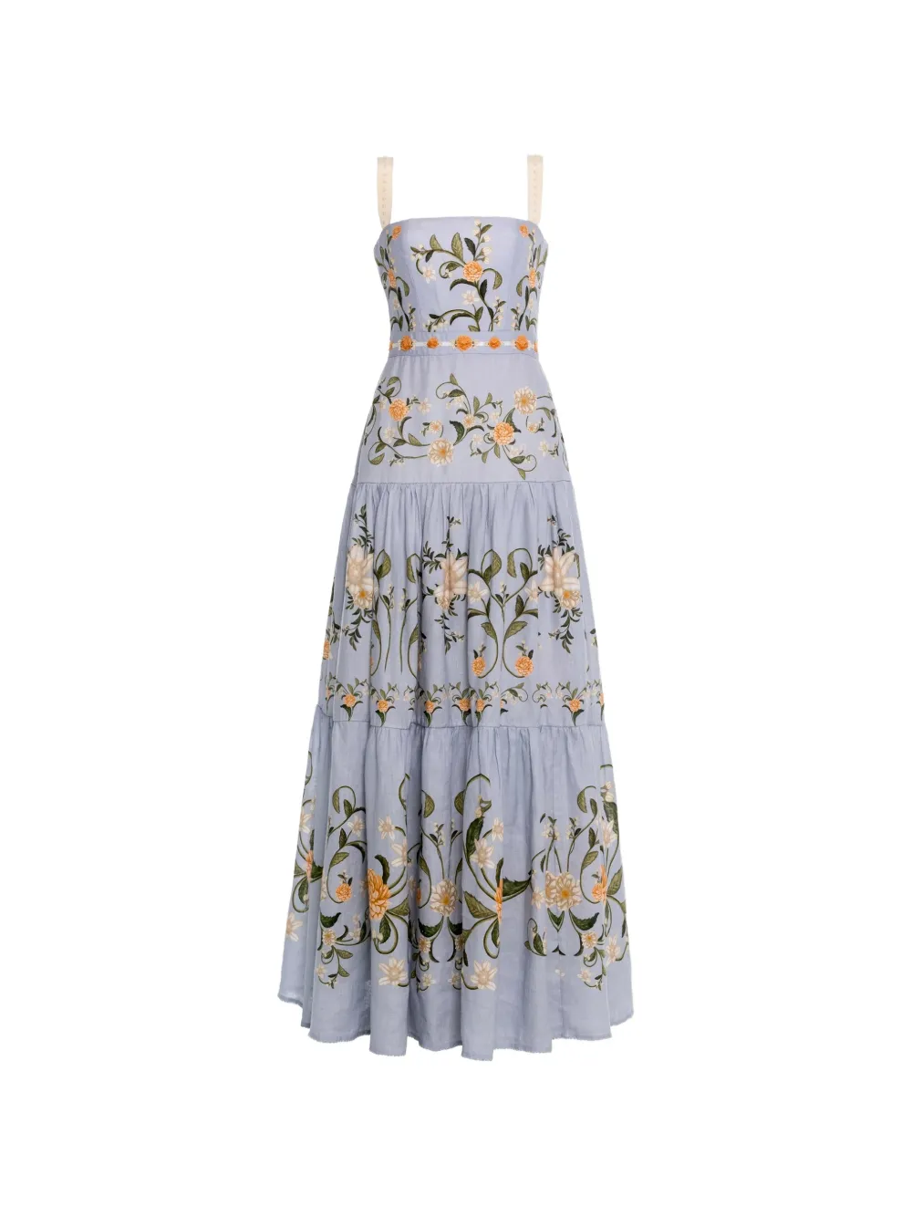 Agua By Agua Bendita robe longue Lima en lin à broderies - Bleu