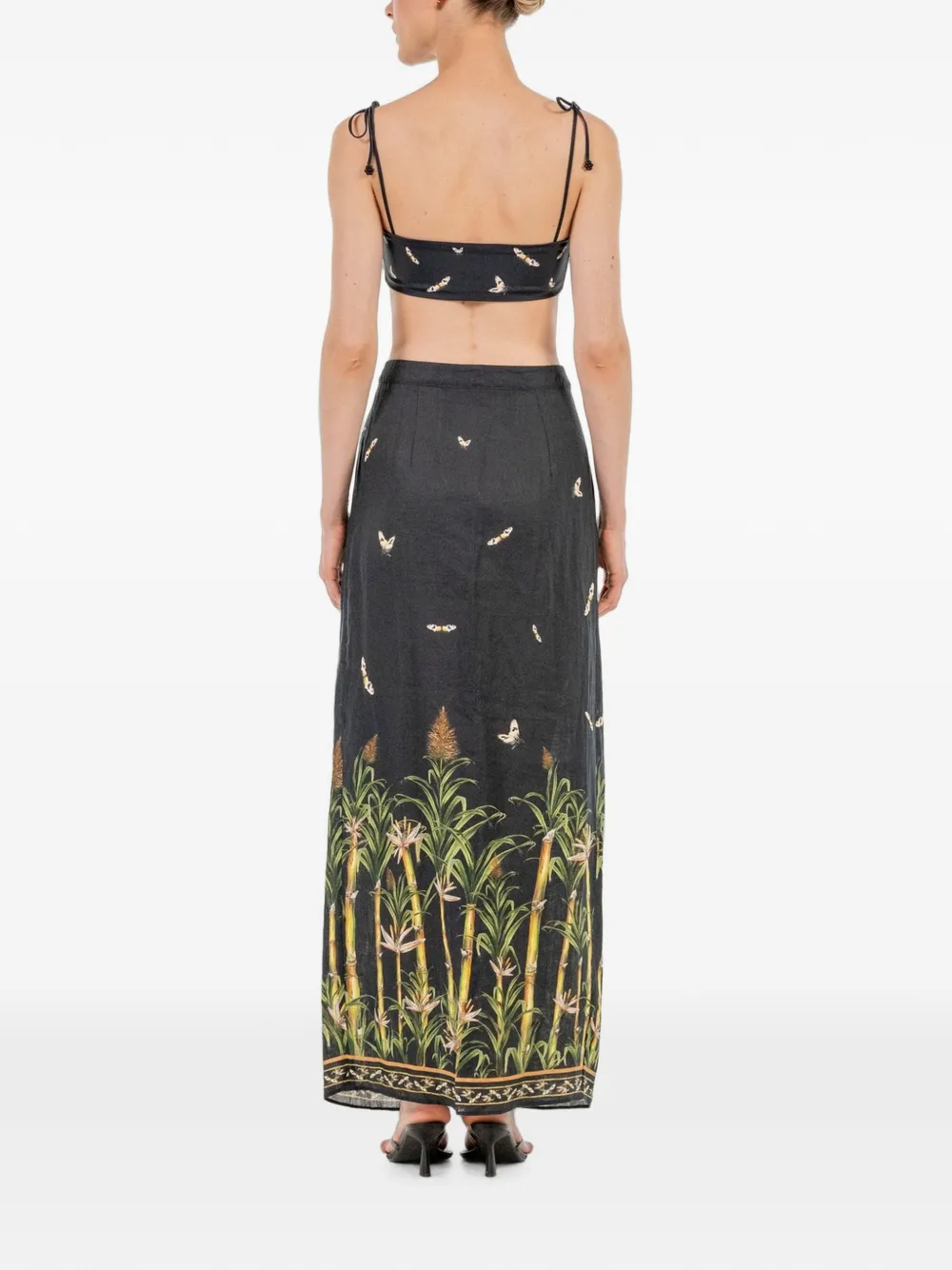 Agua By Agua Bendita Coralina Azucar Botanical-print High-waisted Skirt in Black, view 4