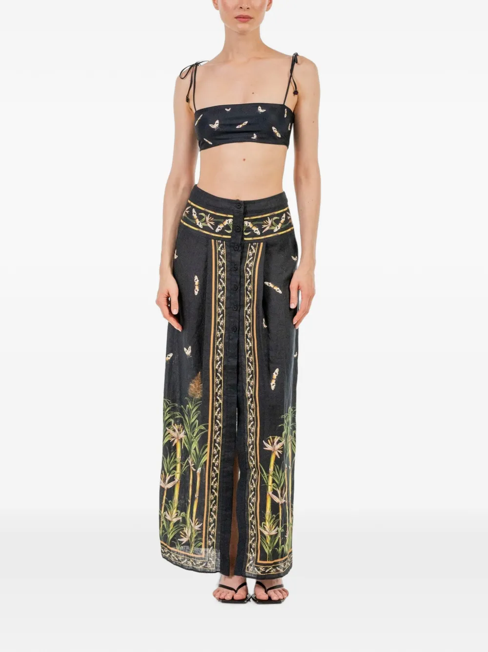 Agua By Agua Bendita Coralina Azucar Botanical-print High-waisted Skirt in Black, view 2