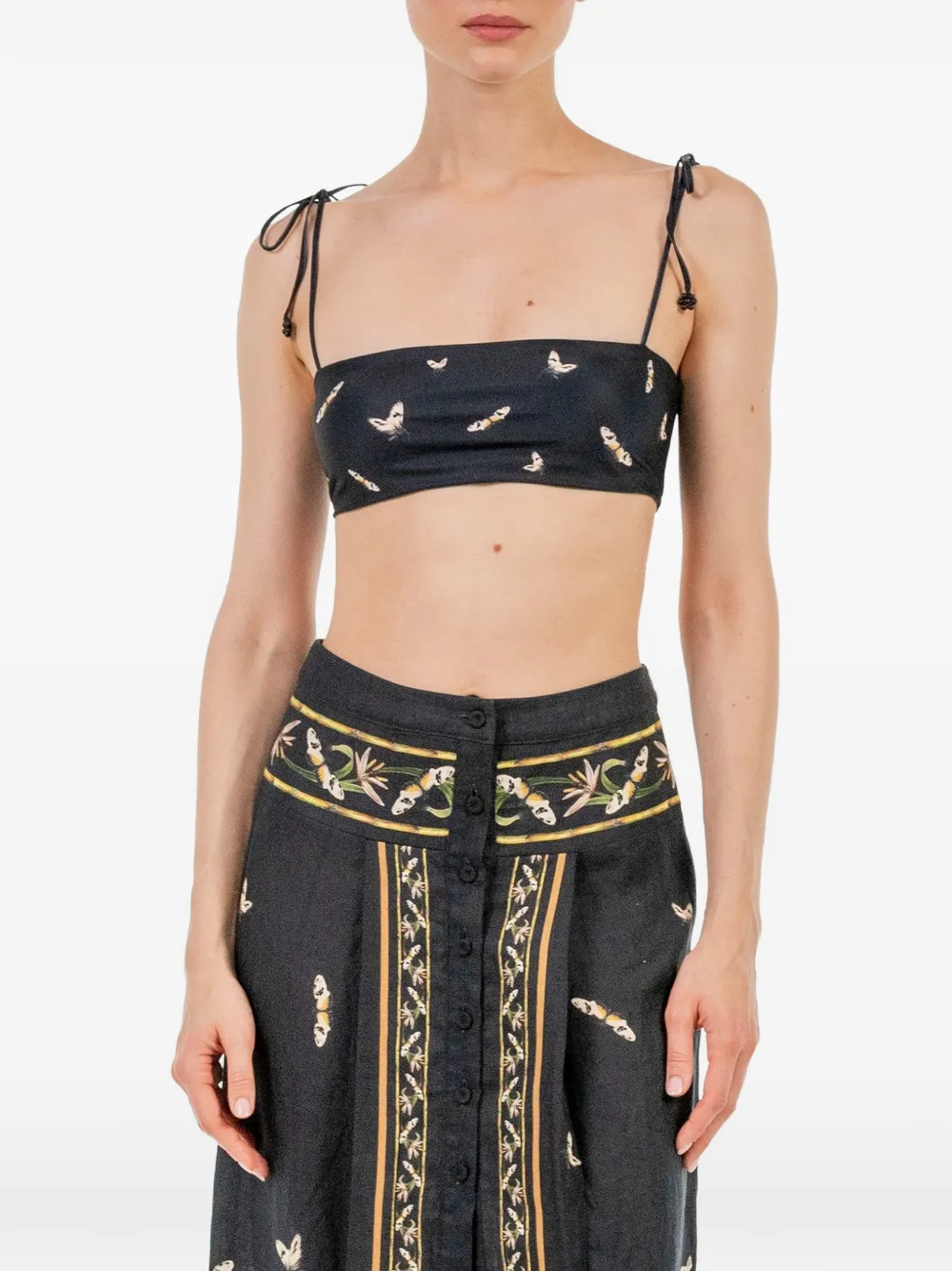 Agua By Agua Bendita Coralina Azucar Botanical-print High-waisted Skirt in Black, view 5