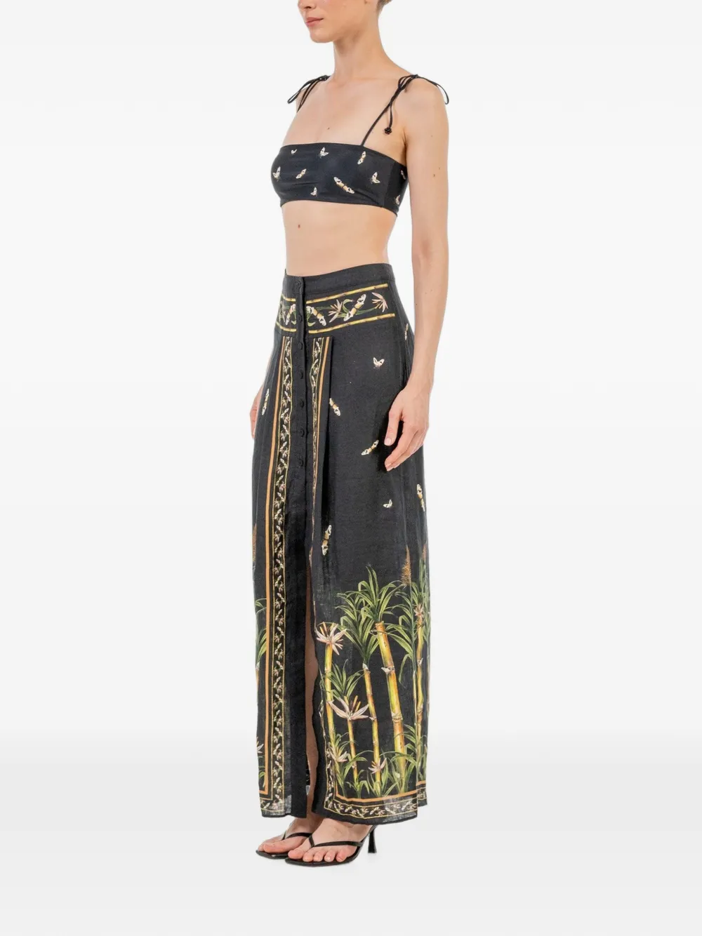 Agua By Agua Bendita Coralina Azucar Botanical-print High-waisted Skirt in Black, view 3