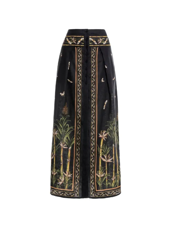 Agua by Agua Bendita Coralina Azucar Botanical-print High-waisted Skirt in Black