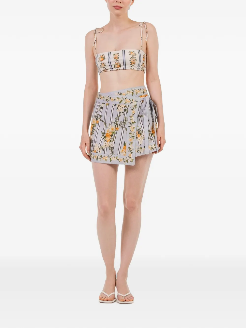 Agua By Agua Bendita Luna Valle floral-print linen asymmetric skirt Blauw