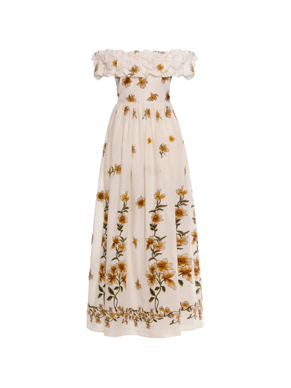Agua By Agua Bendita Espliego Promesa Ruffled Floral-embroidered Maxi Dress In White