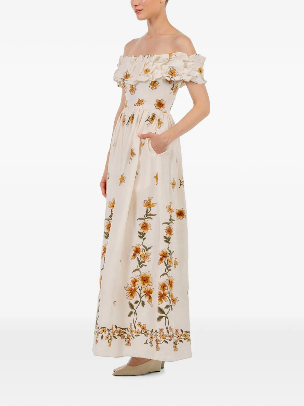 Agua By Agua Bendita Espliego Promesa ruffled floral-embroidered maxi dress Wit