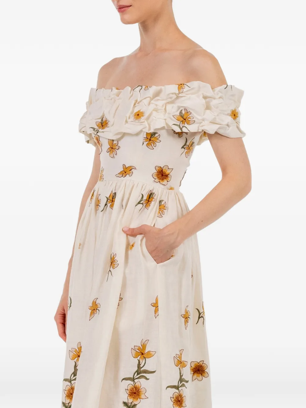 Agua By Agua Bendita Espliego Promesa ruffled floral-embroidered maxi dress Wit