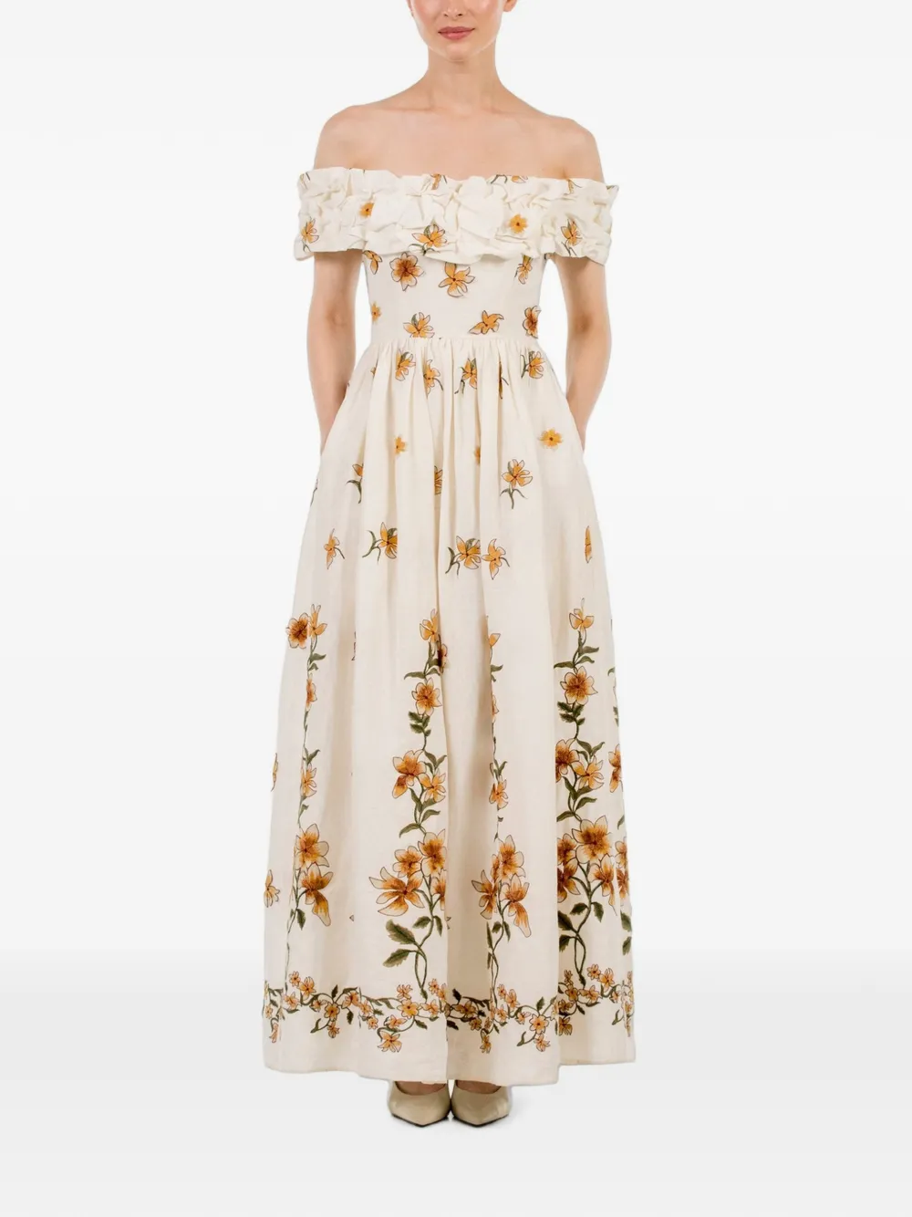 Agua By Agua Bendita Espliego Promesa ruffled floral-embroidered maxi dress Wit