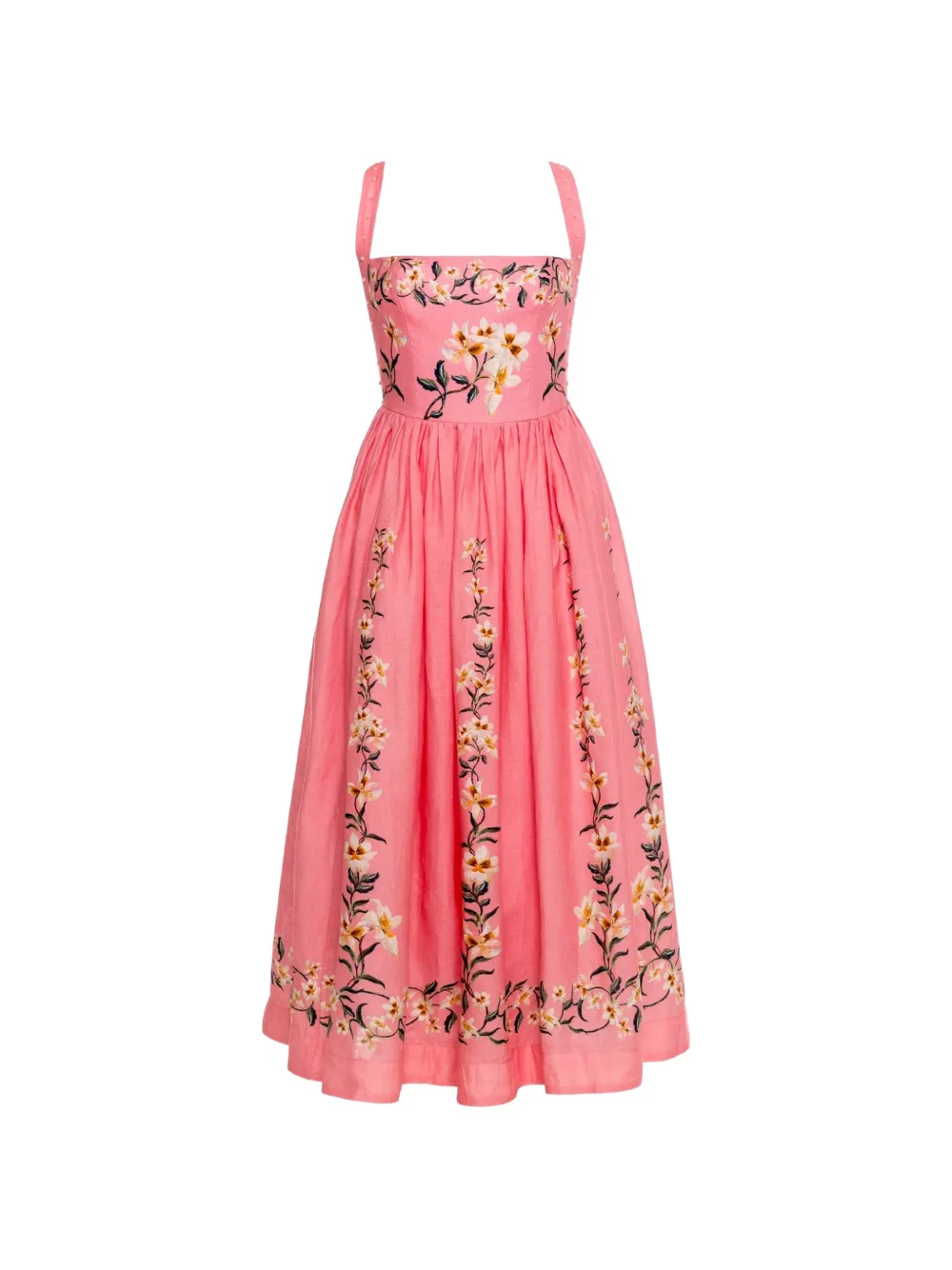 Agua By Agua Bendita Mielero Promesa floral-embroidered midi dress