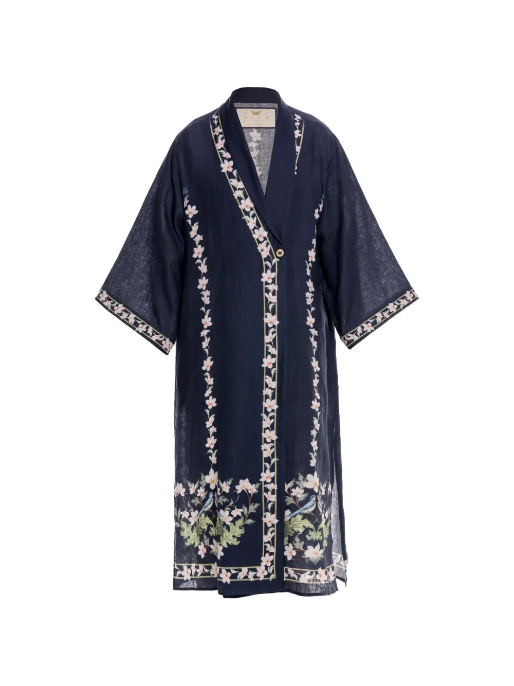 Agua By Agua Bendita Quimera Anhelo floral-print linen midi kaftan - Blue