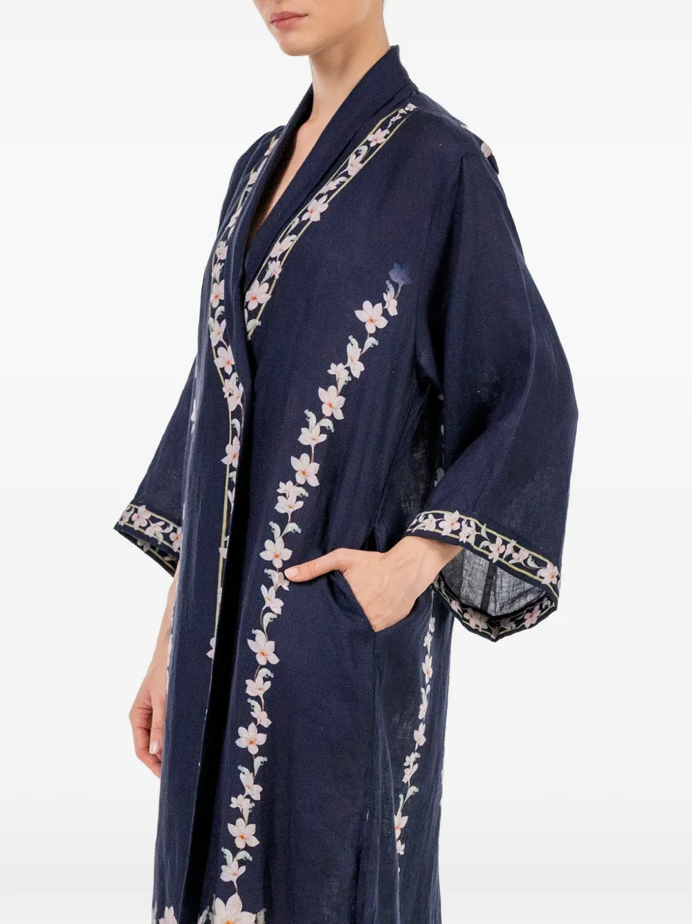 Agua By Agua Bendita Quimera Anhelo Floral-print Linen Midi Kaftan in Blue, view 5