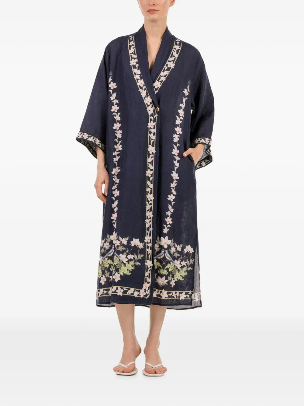 Agua By Agua Bendita Quimera Anhelo Floral-print Linen Midi Kaftan in Blue, view 2