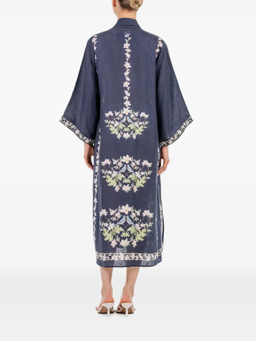 Agua By Agua Bendita Quimera Anhelo Floral-print Linen Midi Kaftan in Blue, view 4