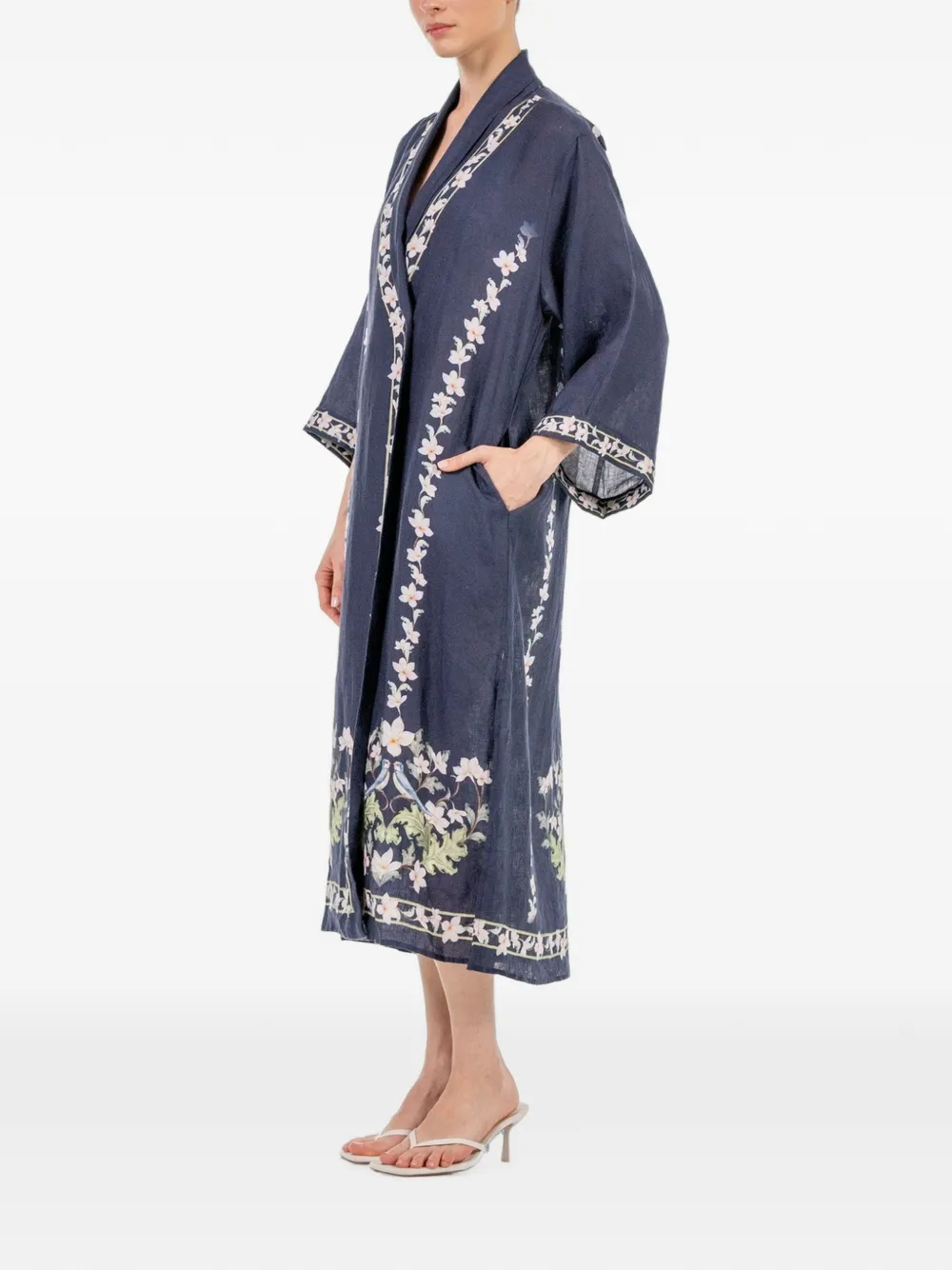 Agua By Agua Bendita Quimera Anhelo Floral-print Linen Midi Kaftan in Blue, view 3