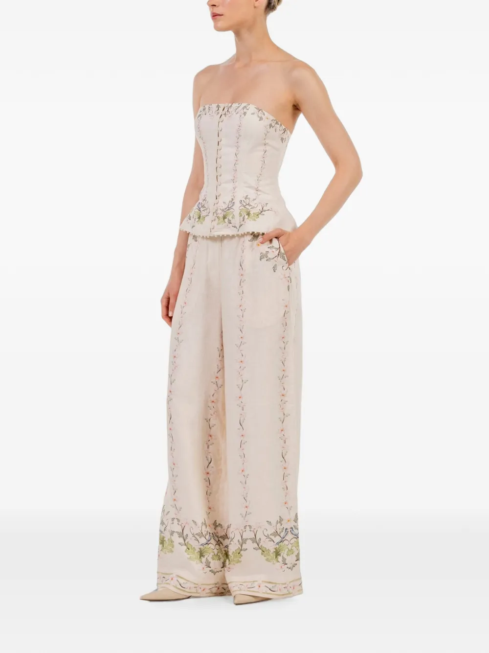 Agua by Agua Bendita Tota Anhelo Floral-print Palazzo Pants in Neutrals, view 3