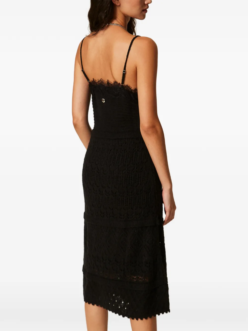 TWINSET Gerecycled gebreide maxi-jurk met kant Zwart